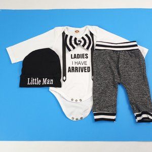 Baby Boy Clothes Newborn Outfits Infant Cute Hipster Romper Long Pants Hat 3 Pcs